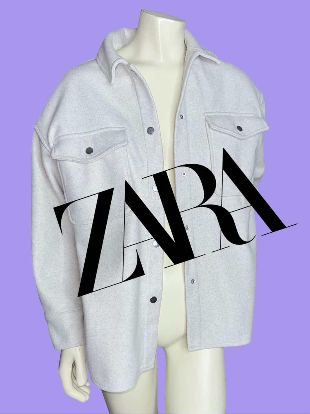 Zara Light Gray Heathered Fleece Shacket Size M